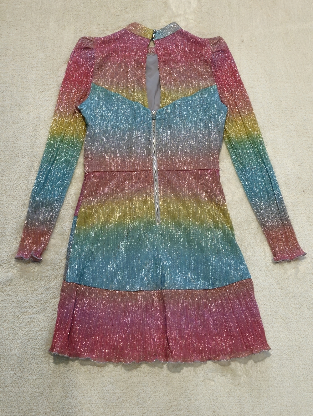 NEW Saylor Pastel Rainbow Long Sleeve Mini Dress Size S Preppy Coquette Y2K 80s - Picture 7 of 7